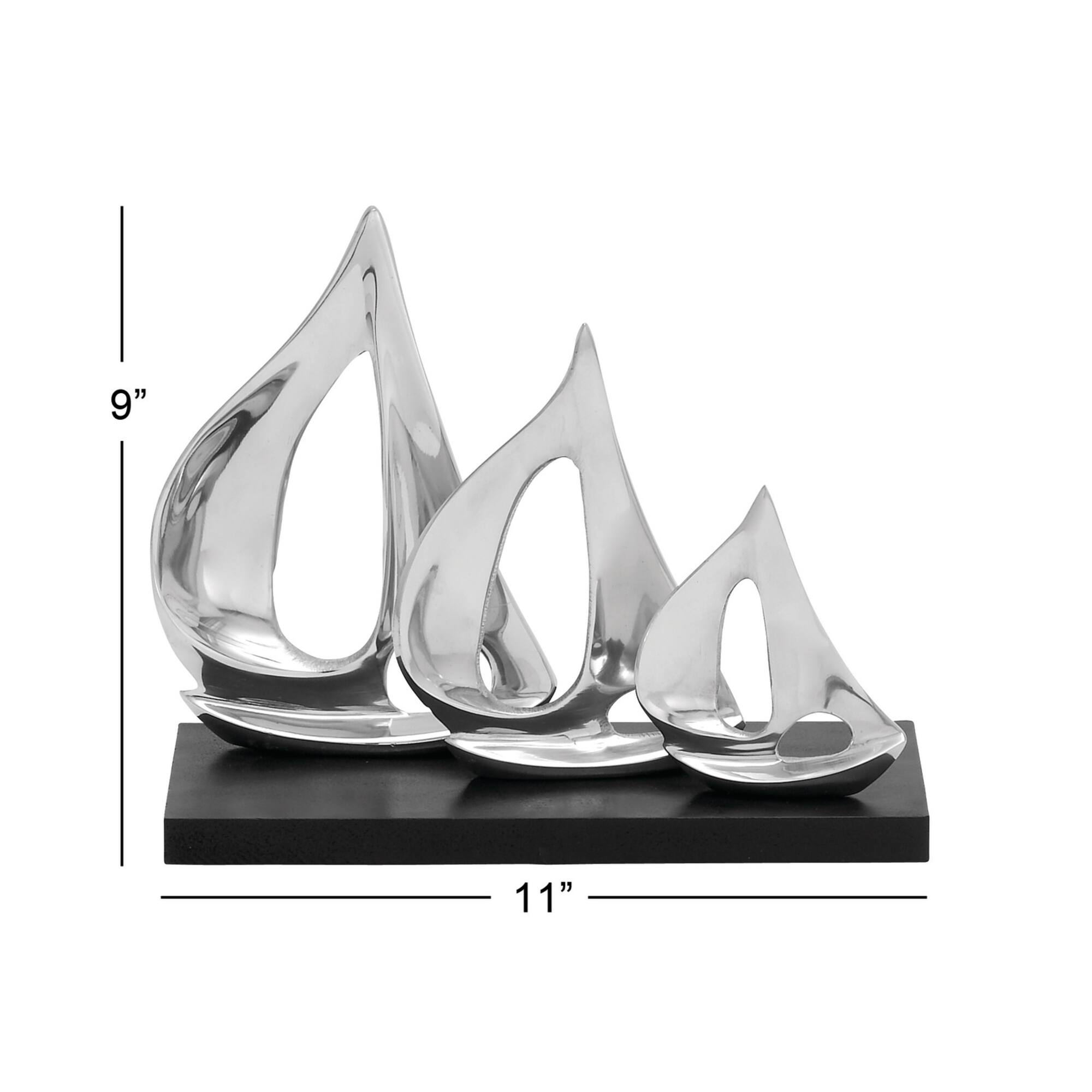 11" Silver Sail Boat Coastal Sculpture